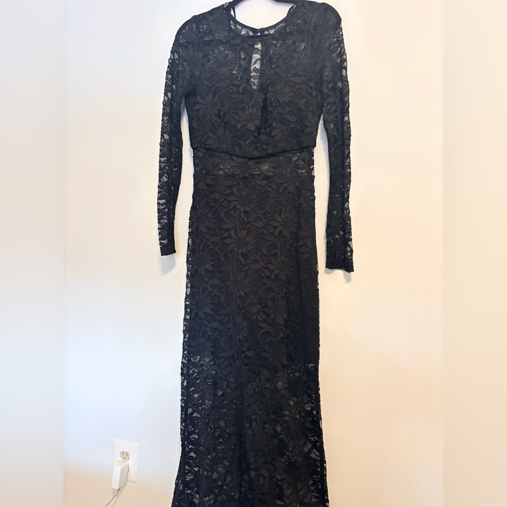 Bisou Bisou Black Floral Lace Long Sleeve Dress